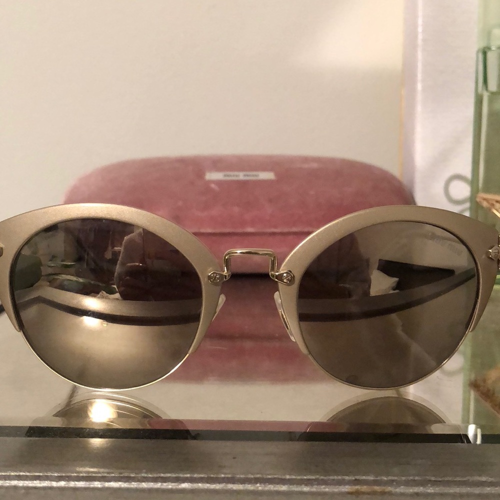 Miu Miu gold sunglasses with dust bag and case